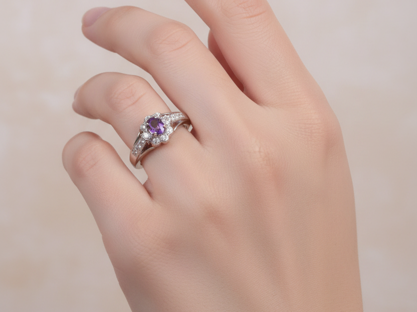 Amethyst Cubic Zirconia Ring