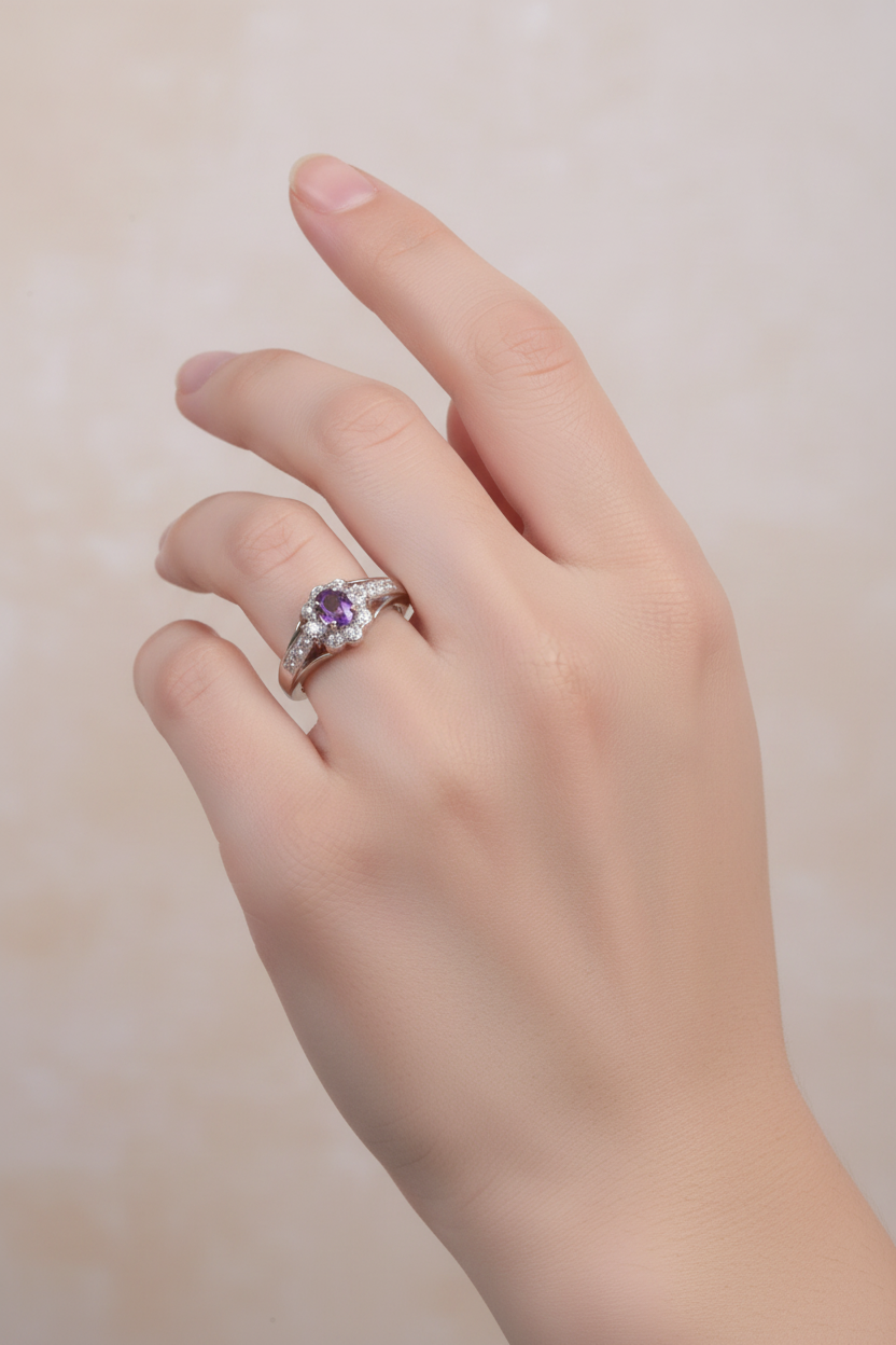 Amethyst Cubic Zirconia Ring