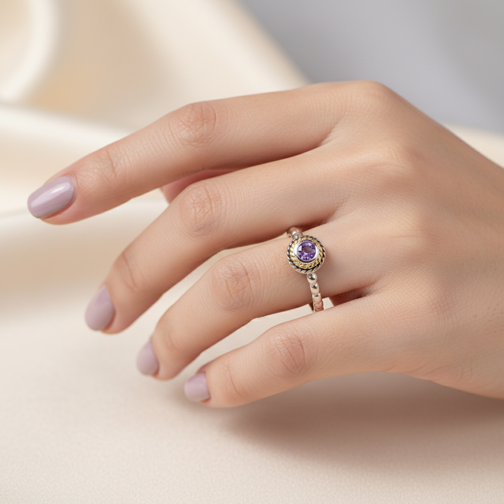 Amethyst Cubic Zirconia Ring