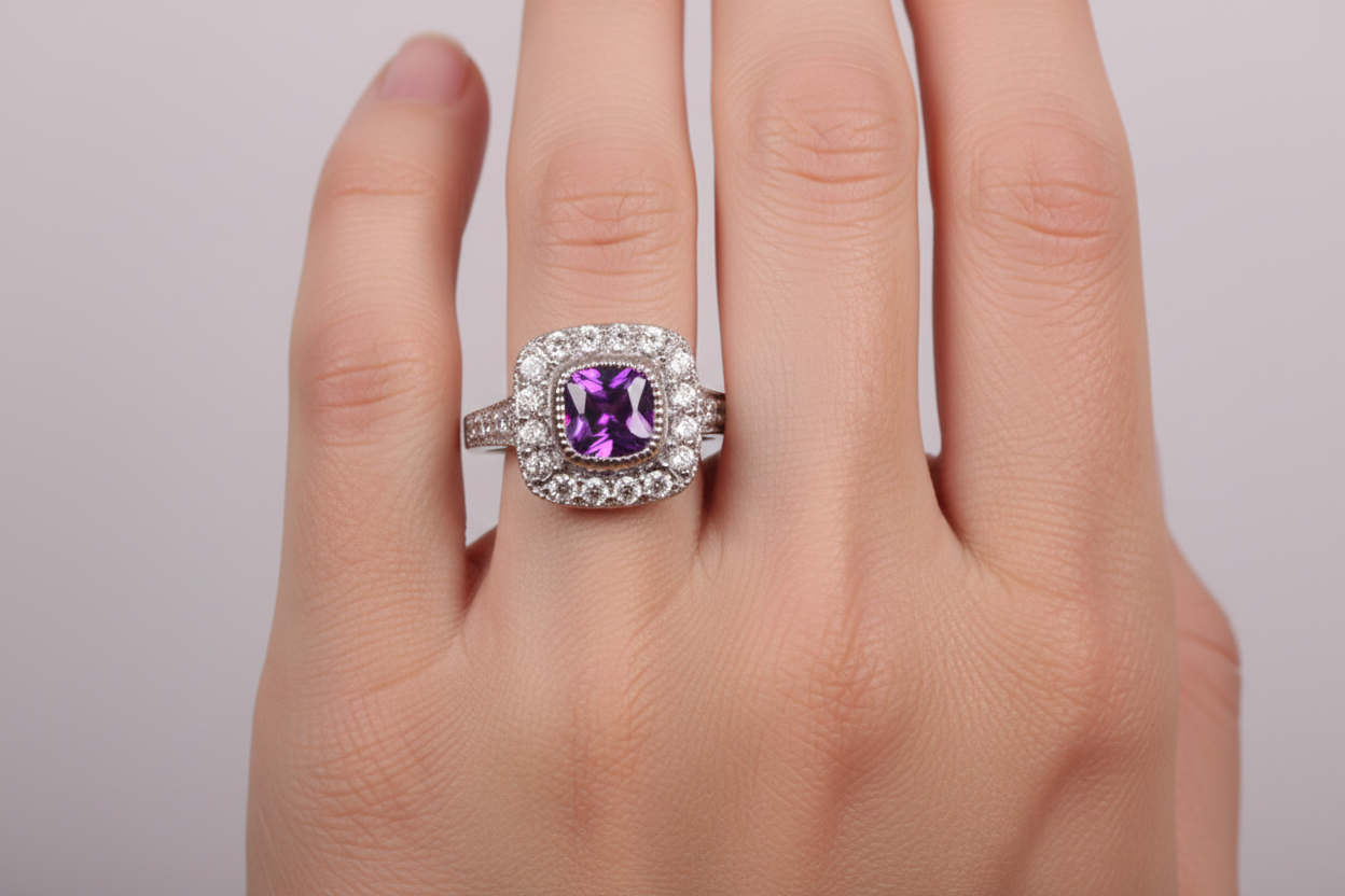 Amethyst Cubic Zirconia Ring