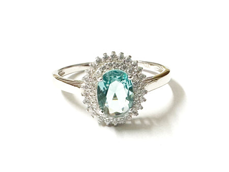 Aquamarine & White Cubic Zirconia Silver Ring