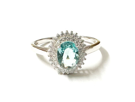 Aquamarine & White Cubic Zirconia Silver Ring