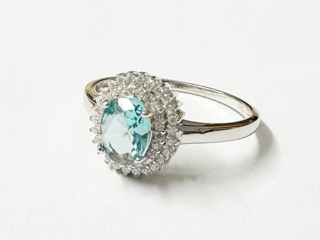 Aquamarine & White Cubic Zirconia Silver Ring