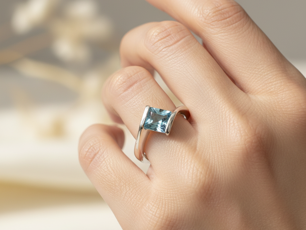 Aquamarine Cubic Zirconia Ring