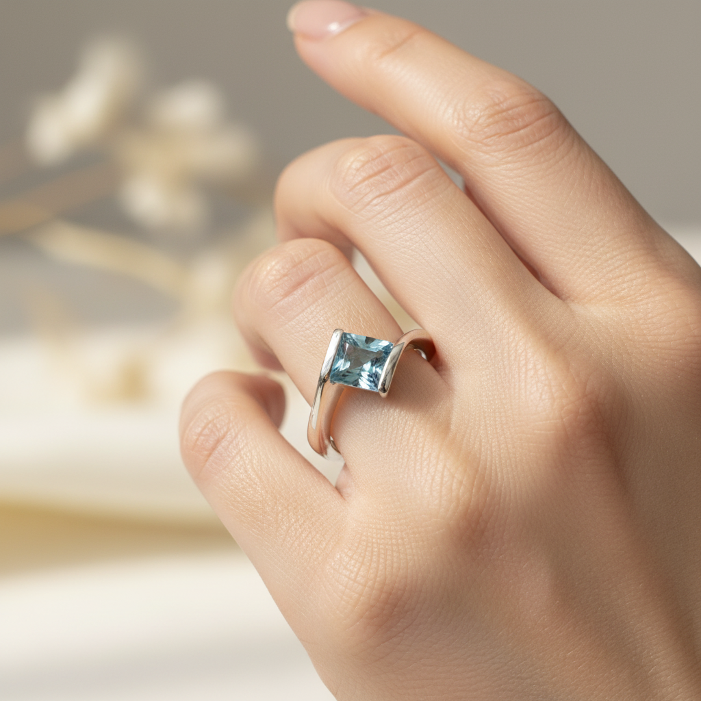 Aquamarine Cubic Zirconia Ring