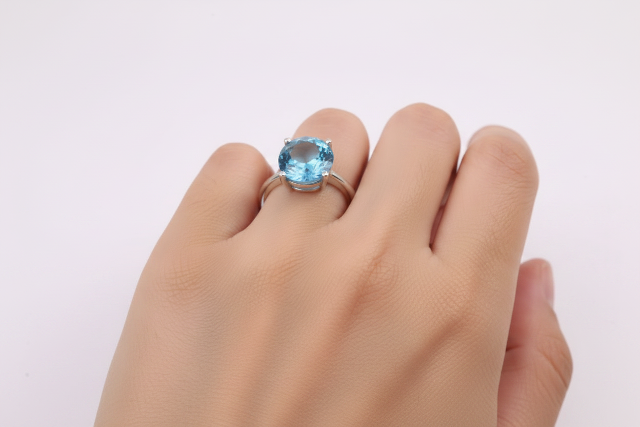 Aquamarine Cubic Zirconia Ring