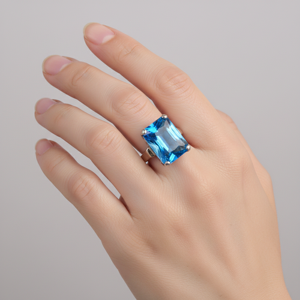 Aquamarine Cubic Zirconia Ring