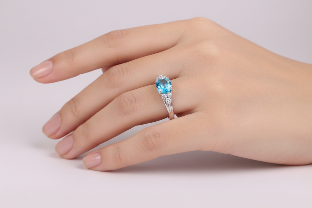 Aquamarine Cubic Zirconia Ring