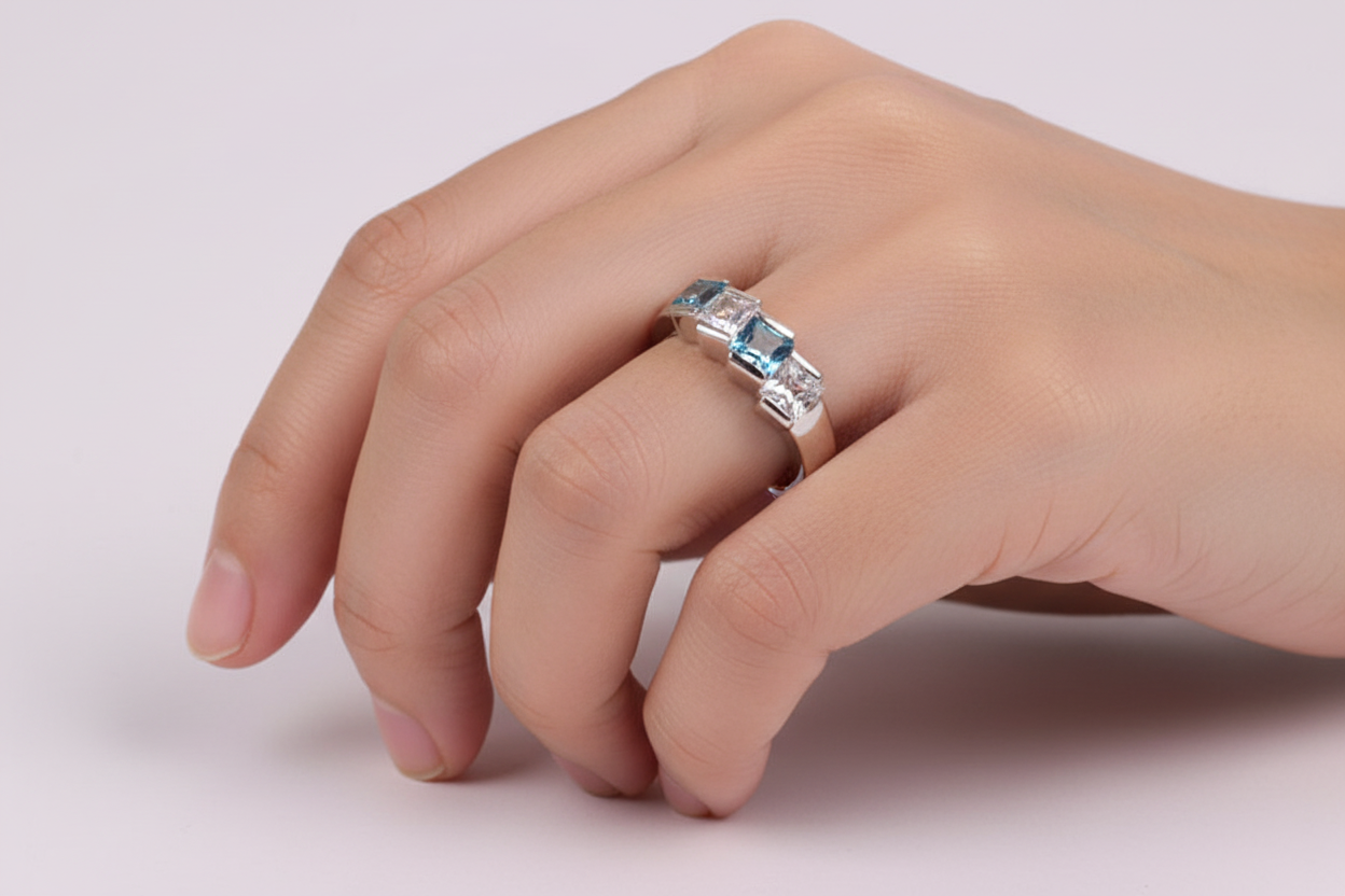 Aquamarine Cubic Zirconia Ring