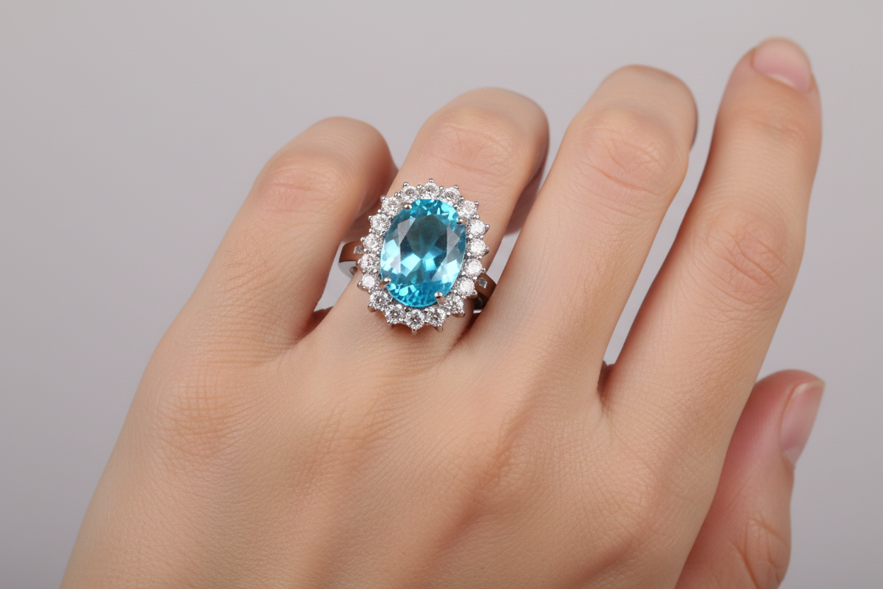 Aquamarine Cubic Zirconia Ring