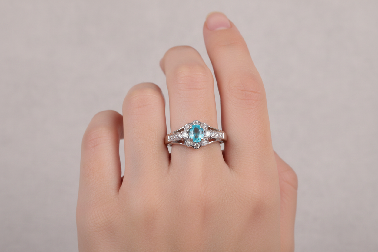 Aquamarine Cubic Zirconia Ring
