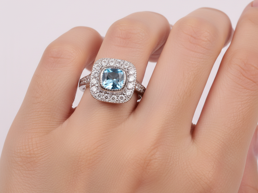 Aquamarine Cubic Zirconia Ring