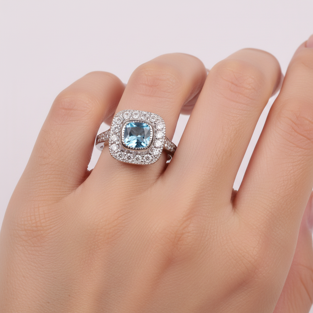 Aquamarine Cubic Zirconia Ring