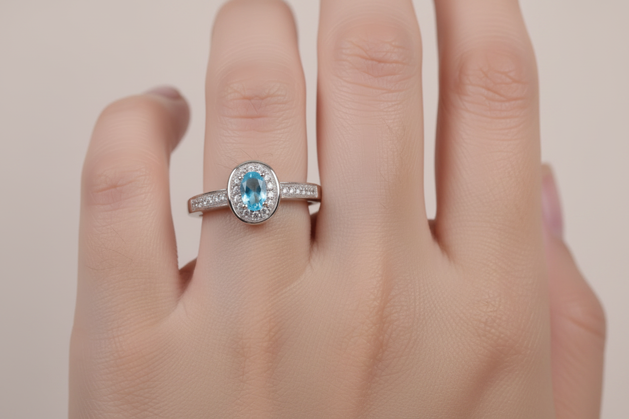 Aquamarine Cubic Zirconia Ring