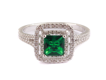 Emerald & White Cubic Zirconia Ring