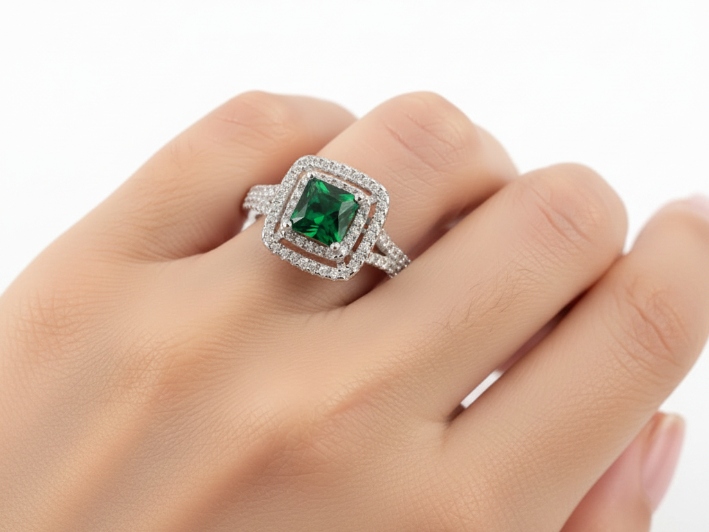 Emerald & White Cubic Zirconia Ring