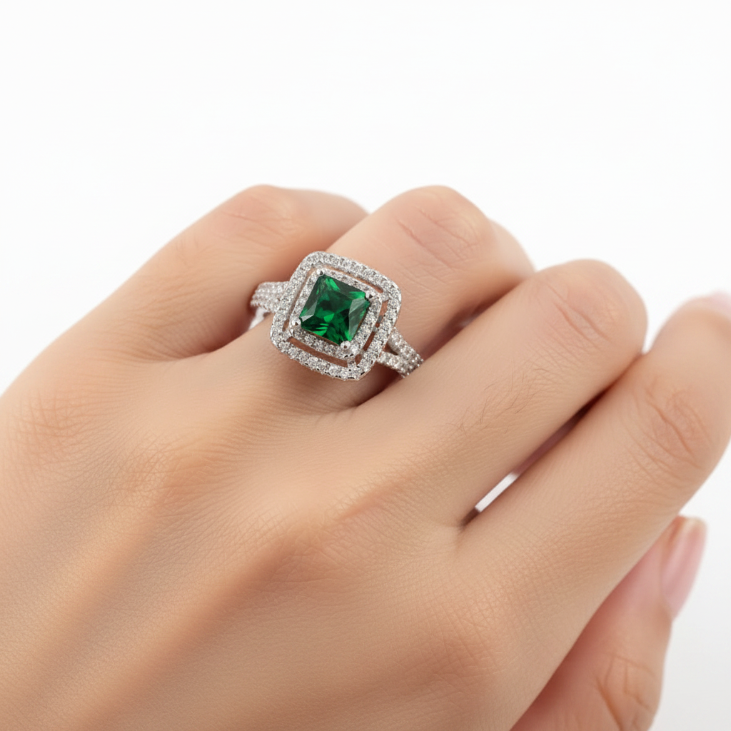 Emerald & White Cubic Zirconia Ring
