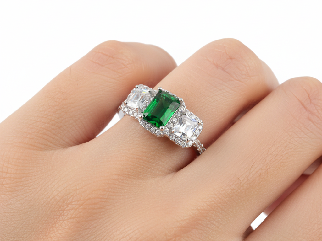 Emerald White Cubic Zirconia Ring.
