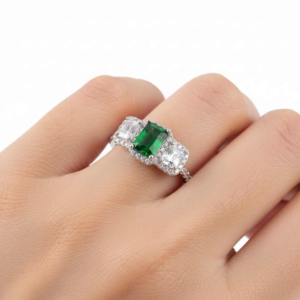 Emerald White Cubic Zirconia Ring.