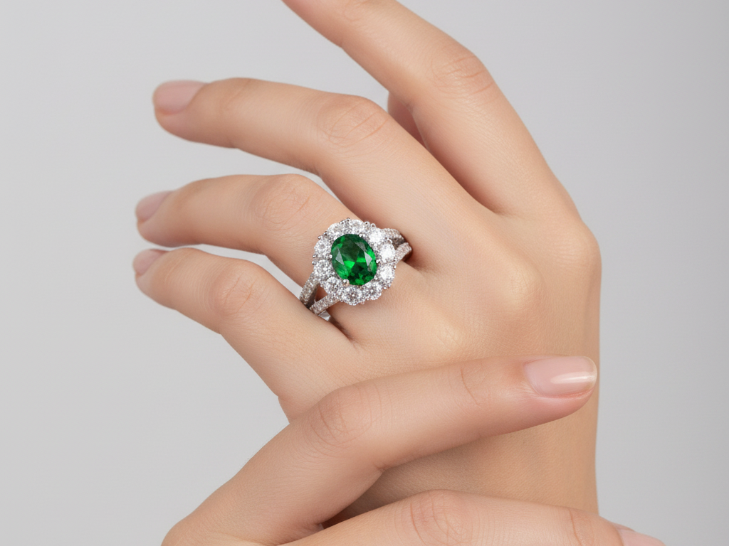Emerald & White Cubic Zirconia Ring.
