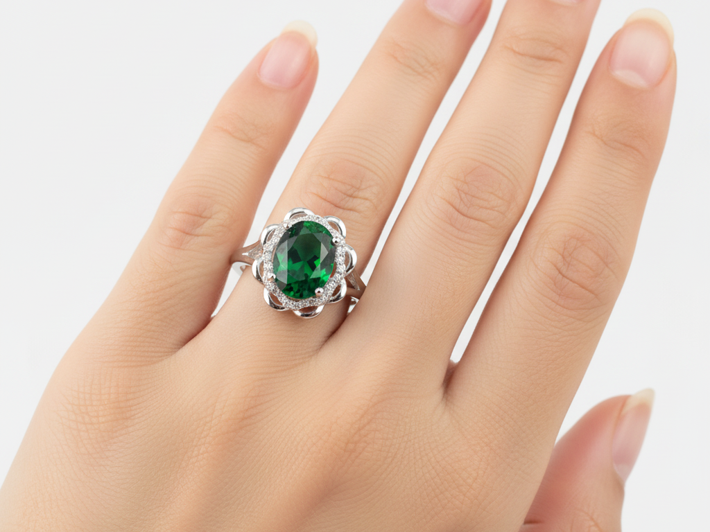 Emerald & White Cubic Zirconia Ring.