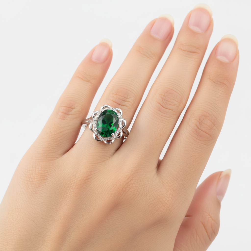Emerald & White Cubic Zirconia Ring.