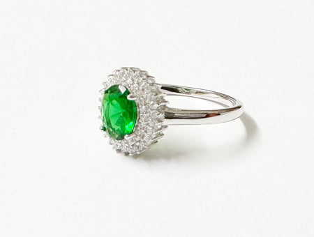 Emerald & White Cubic Zirconia Silver Ring