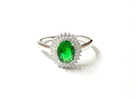 Emerald & White Cubic Zirconia Silver Ring