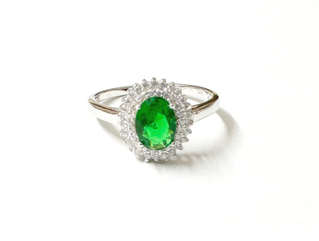 Emerald & White Cubic Zirconia Silver Ring