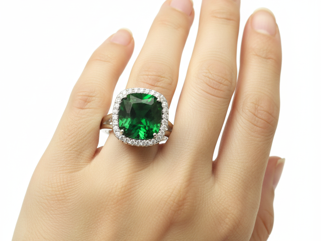 A Emerald Cubic Zirconia Silver Ring