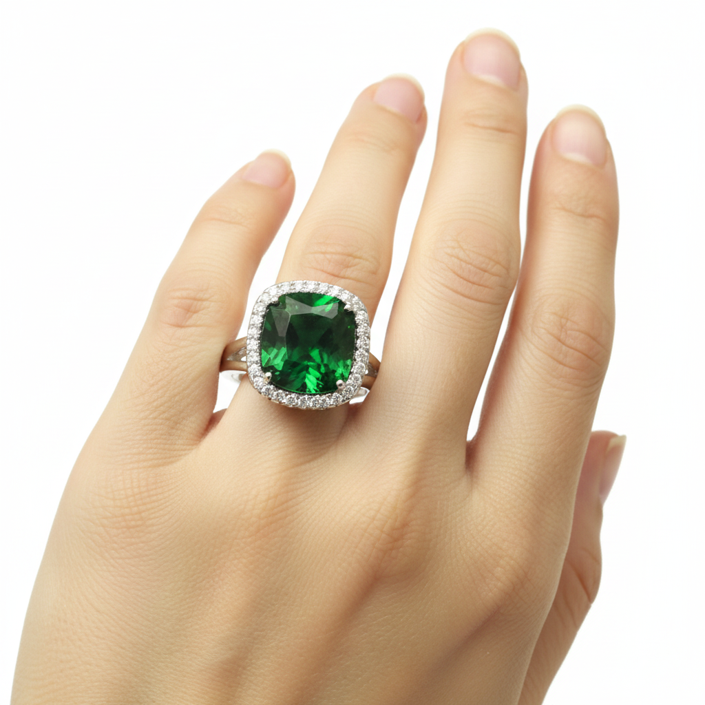 A Emerald Cubic Zirconia Silver Ring