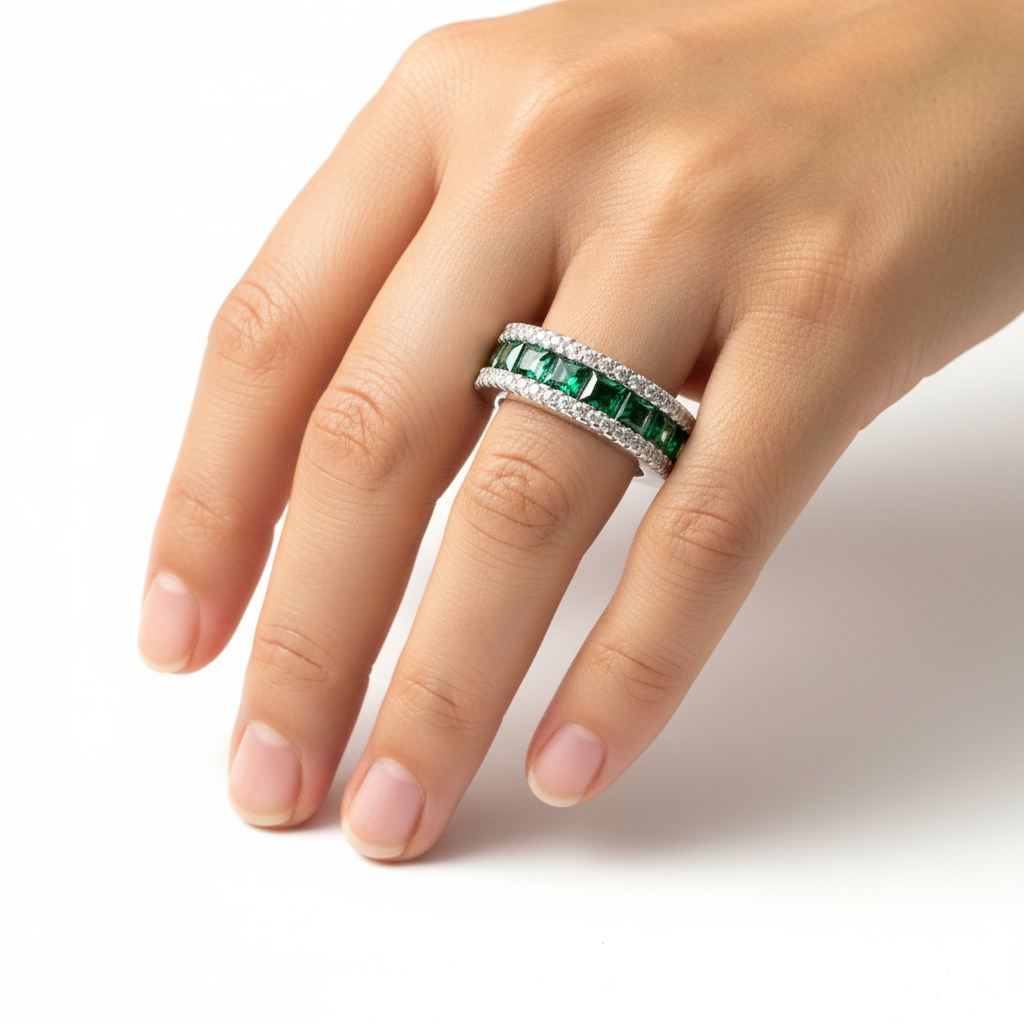 Emerald Cubic Zirconia Silver Ring