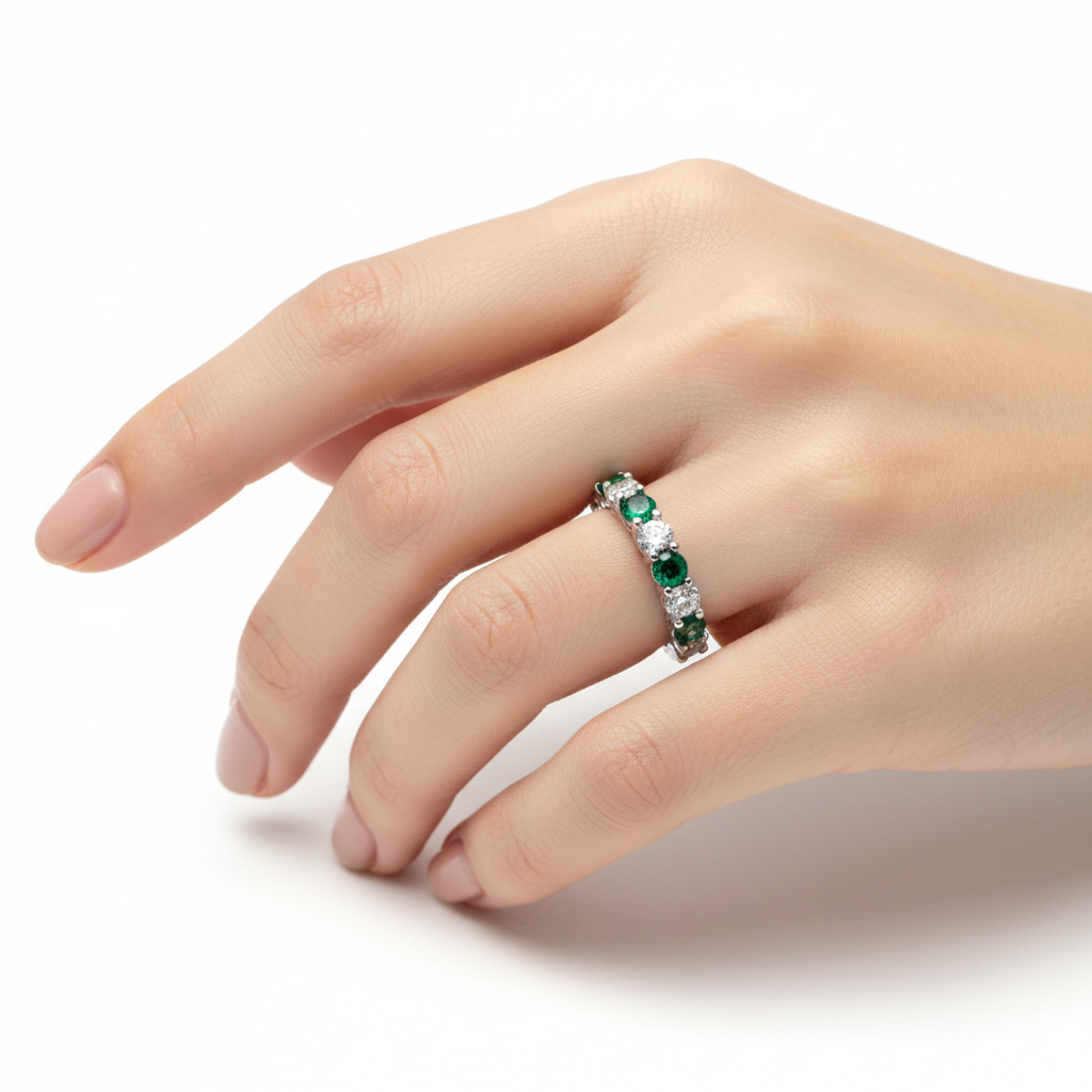 Emerald Cubic Zirconia Silver Ring