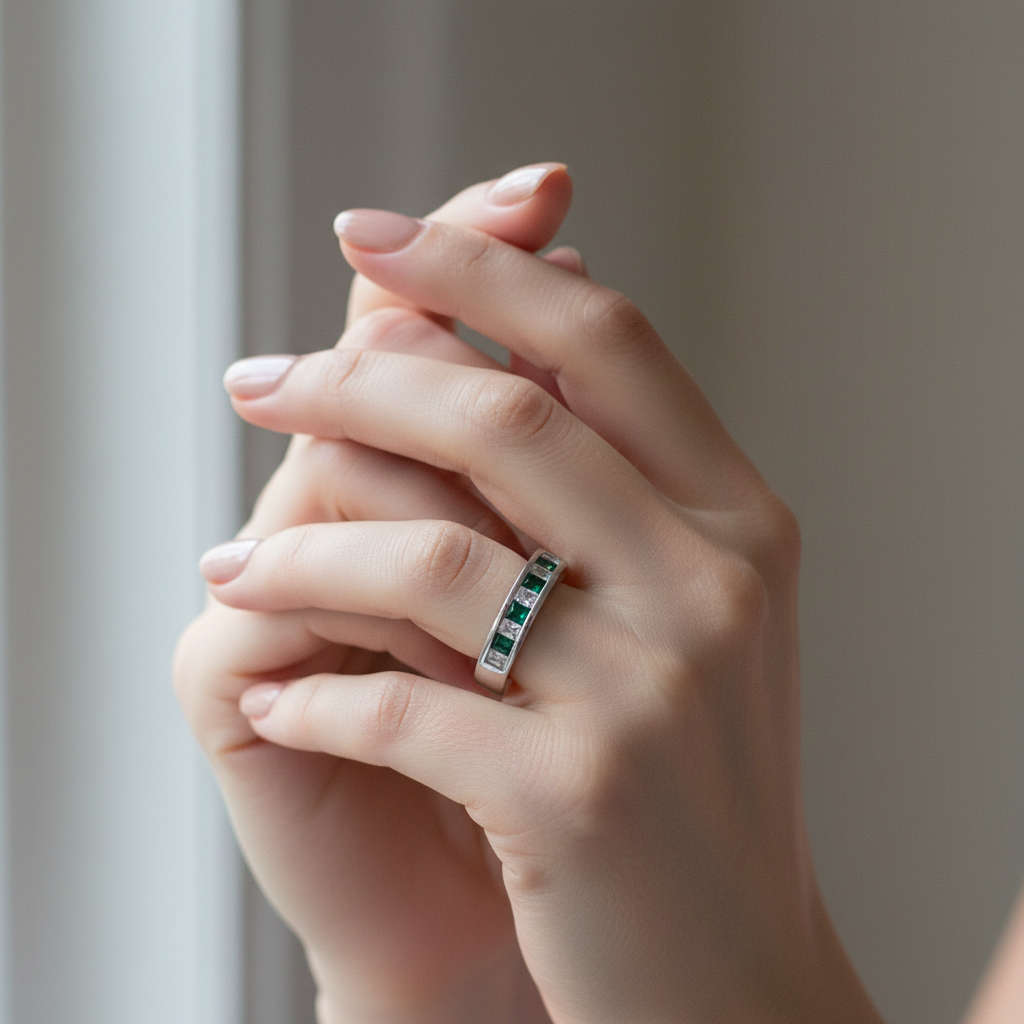 Emerald Cubic Zirconia Silver Ring