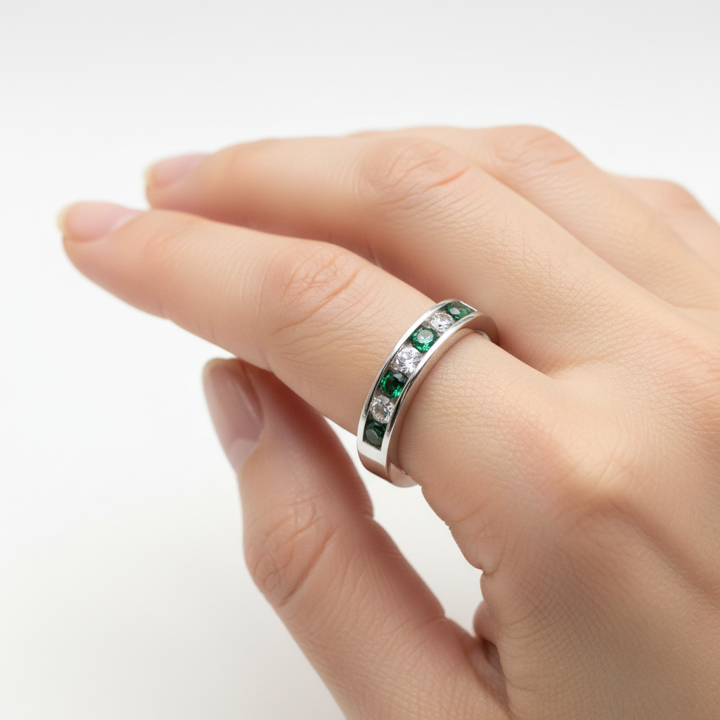 Emerald Cubic Zirconia Silver Ring