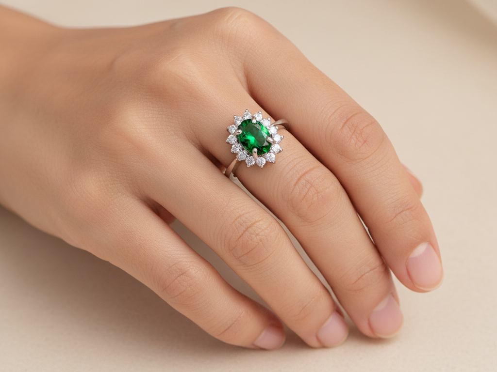 Emerald Cubic Zirconia Ring