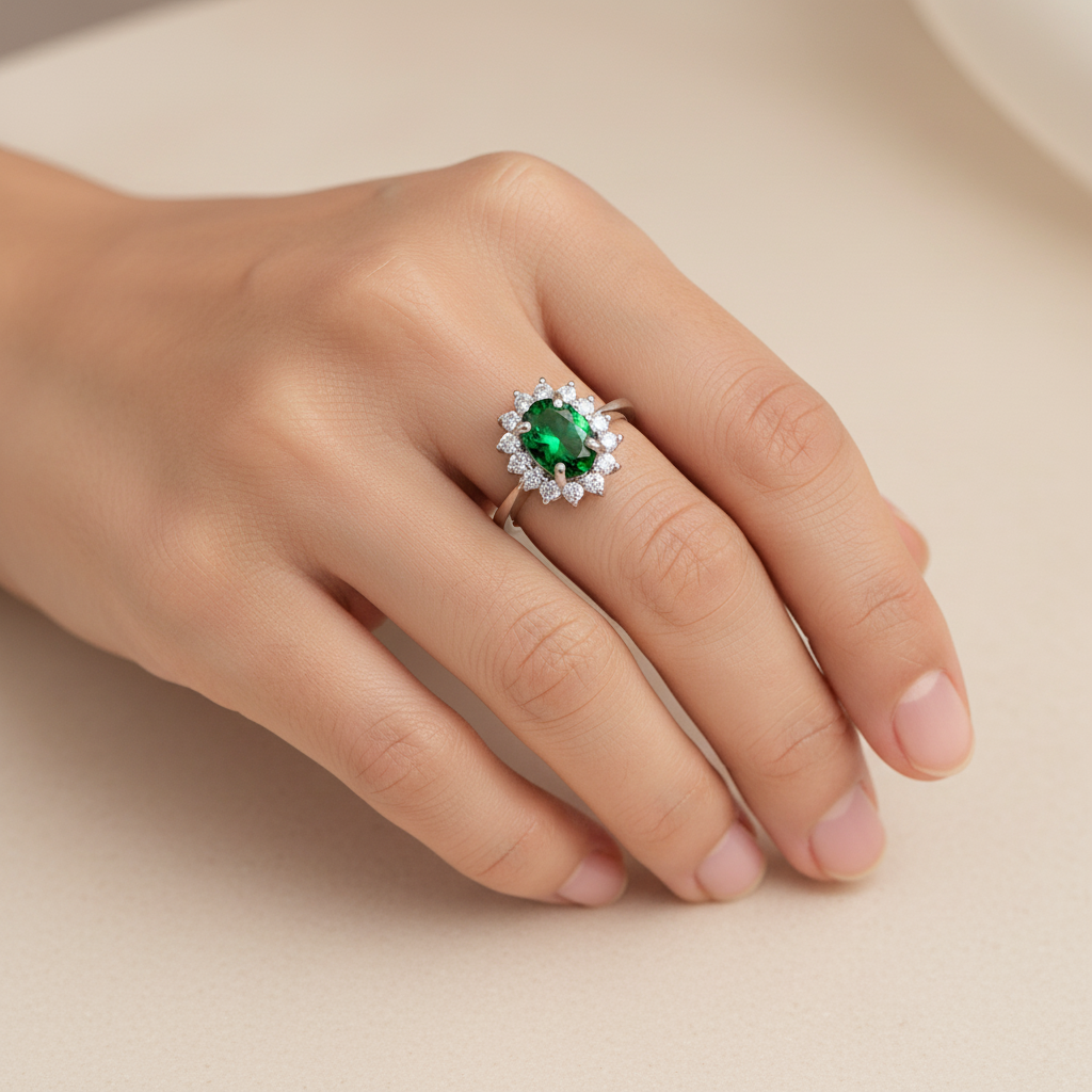 Emerald Cubic Zirconia Ring