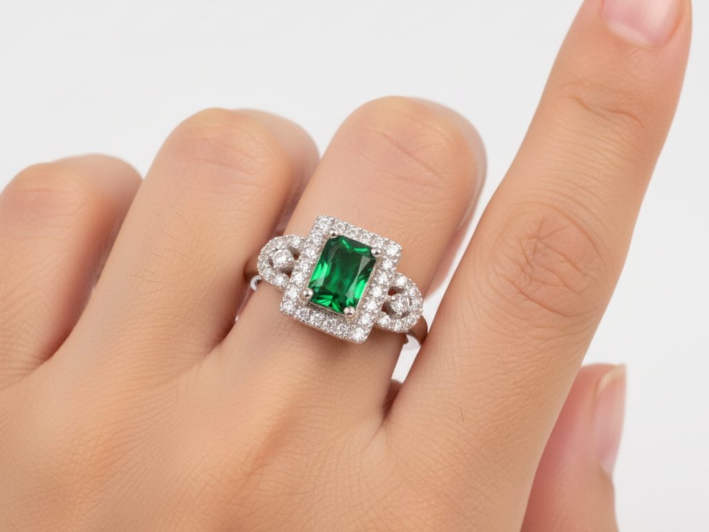 Emerald Cubic Zirconia Ring