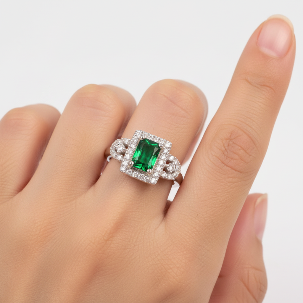 Emerald Cubic Zirconia Ring
