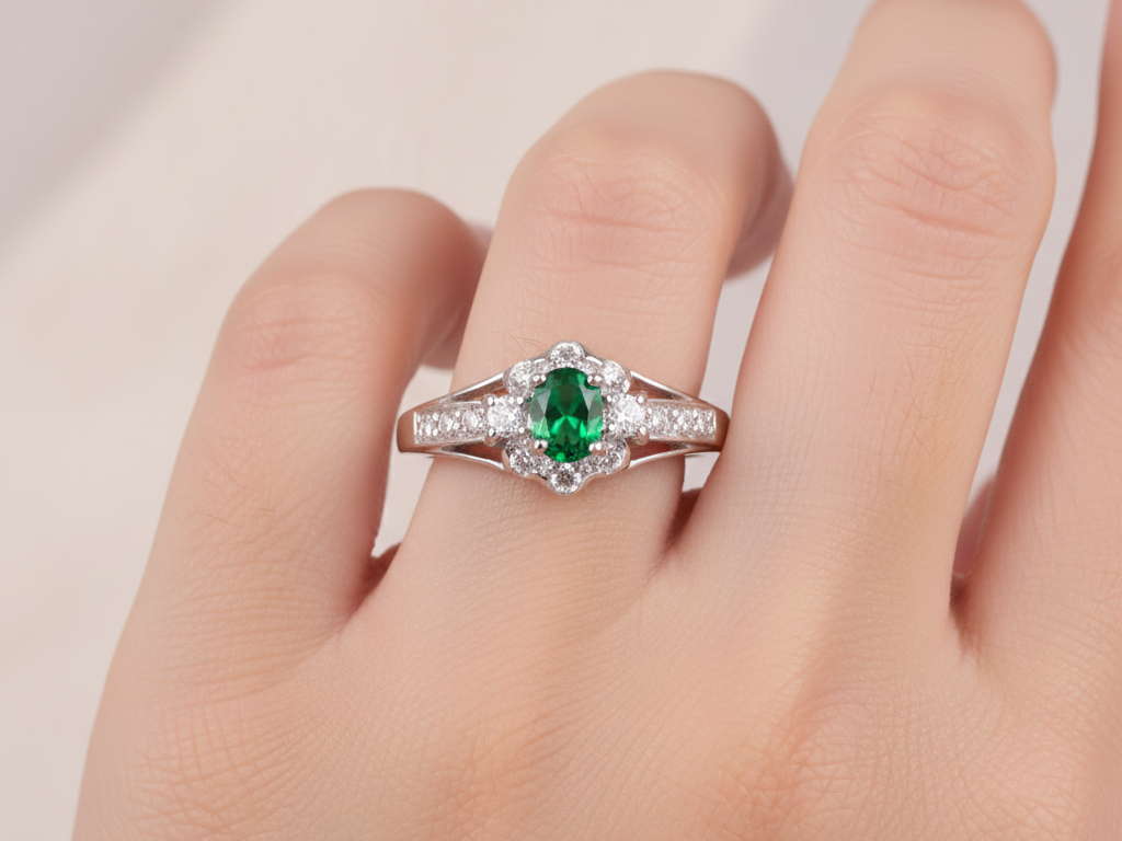 Emerald Cubic Zirconia Ring
