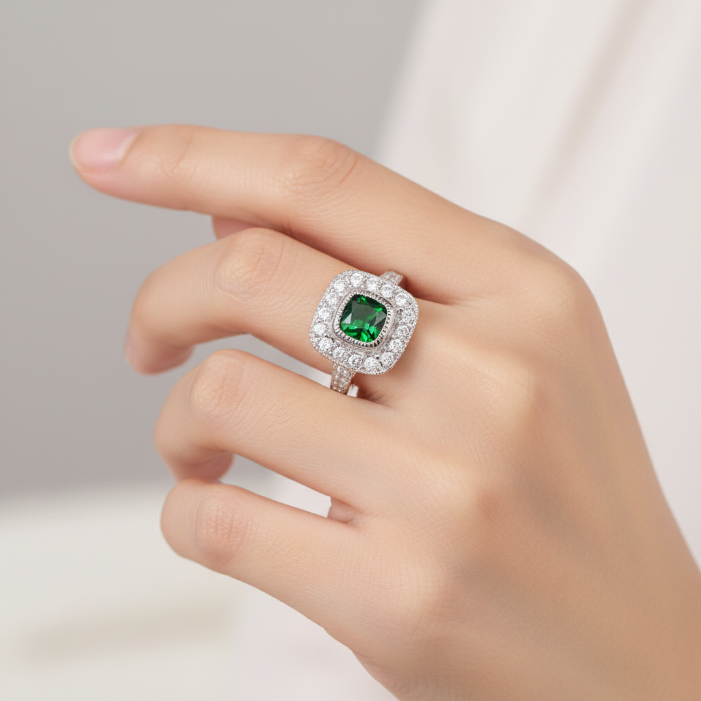 Emerald Cubic Zirconia Ring