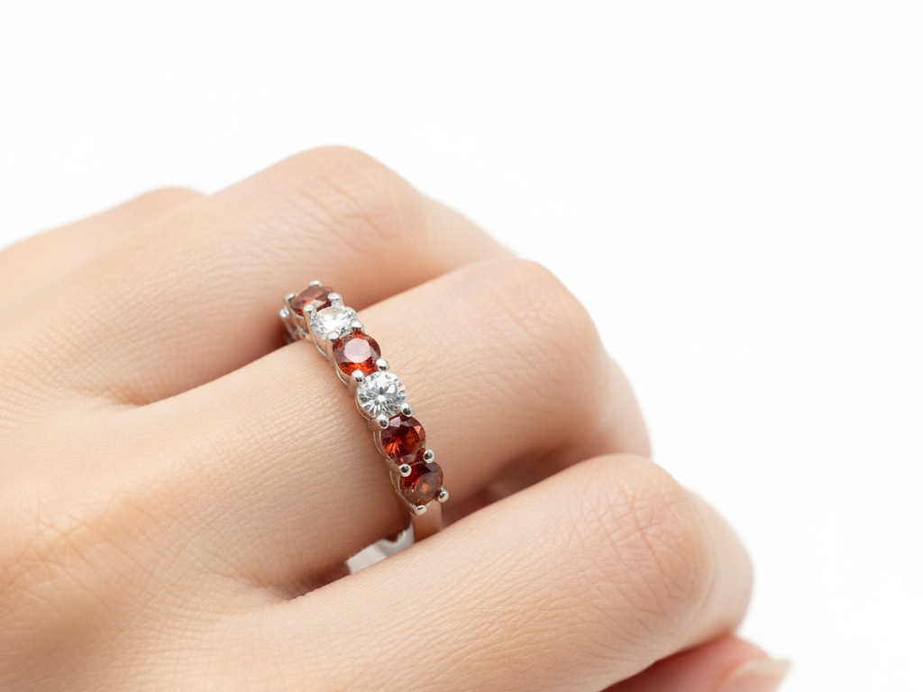 Garnet Cubic Zirconia Silver Ring