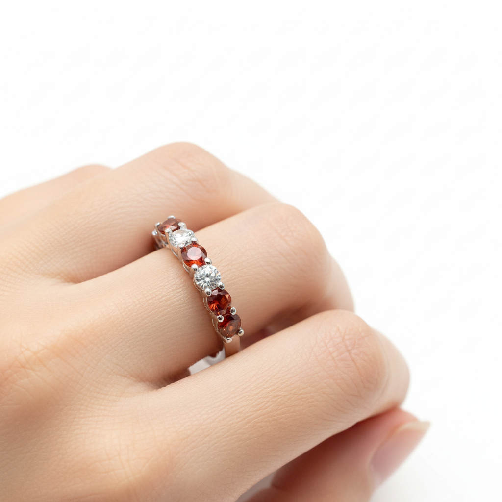 Garnet Cubic Zirconia Silver Ring