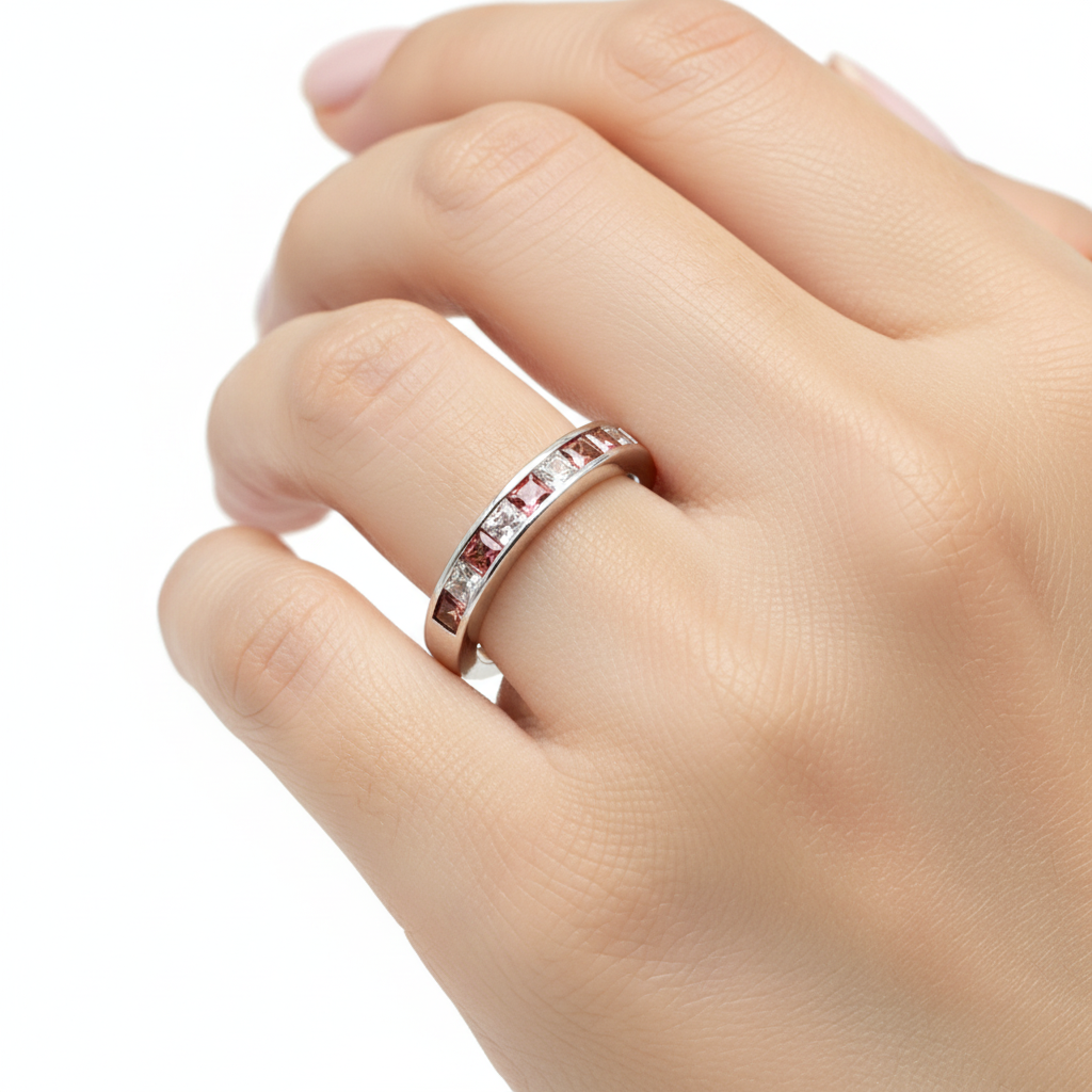 Garnet Cubic Zirconia Silver Ring