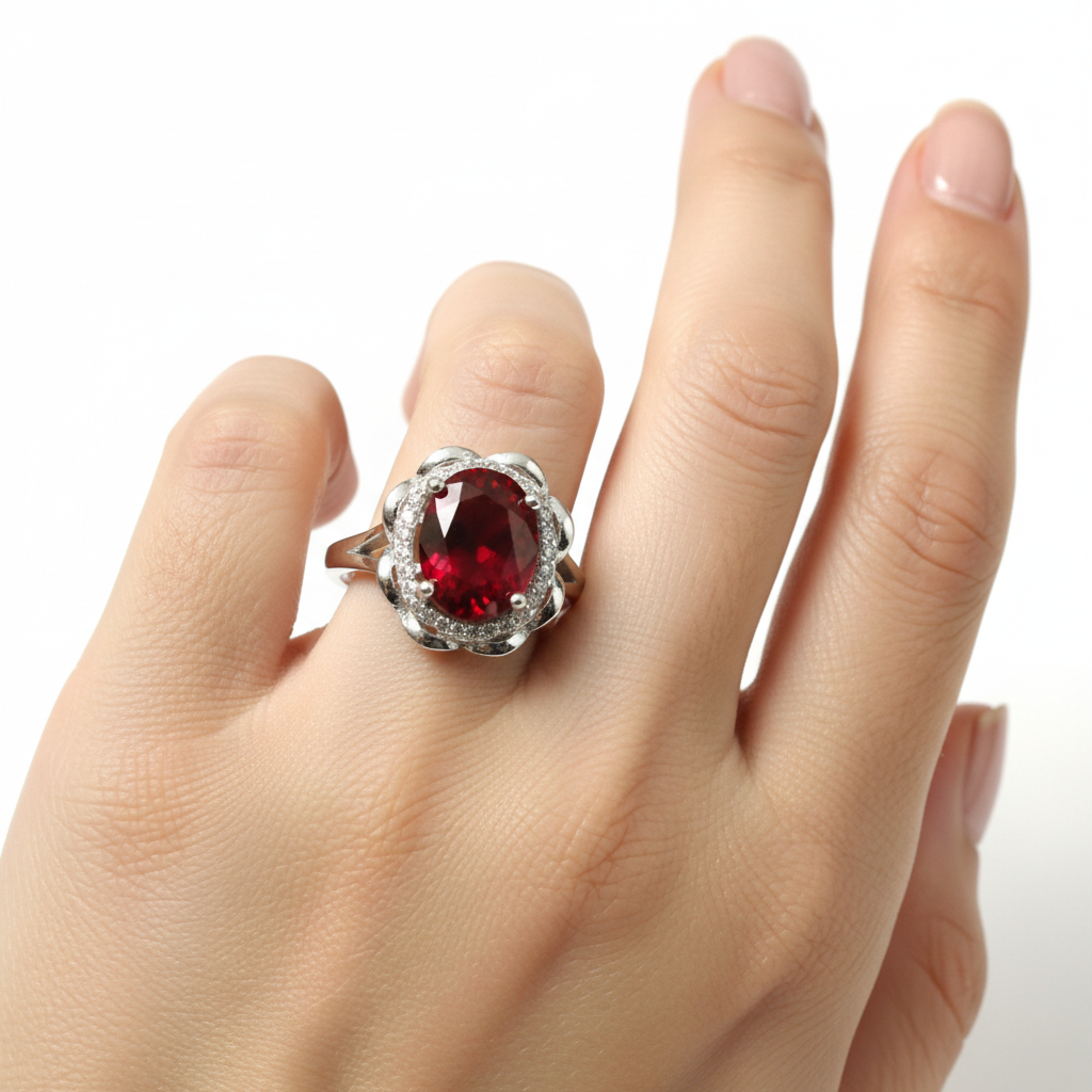Ruby & White Cubic Zirconia Ring.