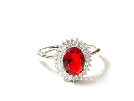 Ruby & White Cubic Zirconia Silver Ring