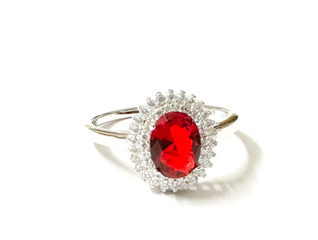 Ruby & White Cubic Zirconia Silver Ring
