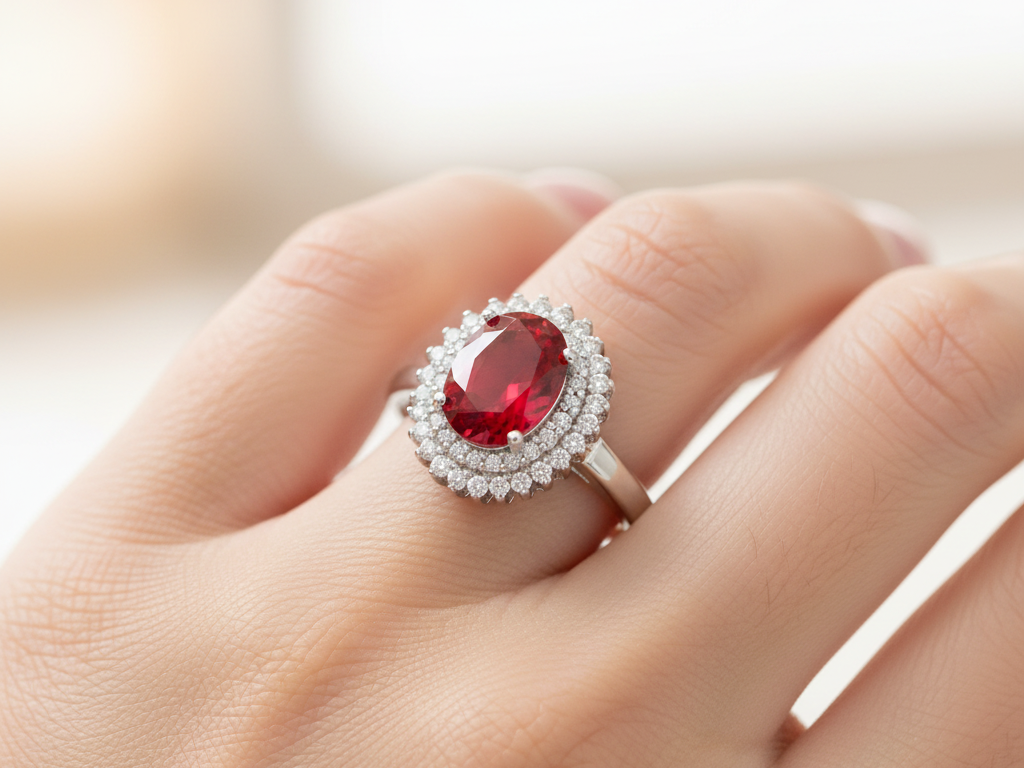 Ruby & White Cubic Zirconia Silver Ring