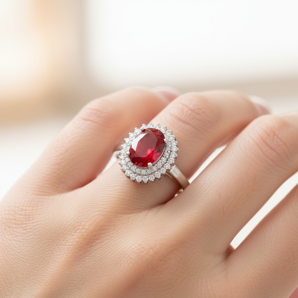 Ruby & White Cubic Zirconia Silver Ring