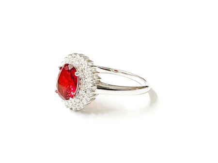 Ruby & White Cubic Zirconia Silver Ring